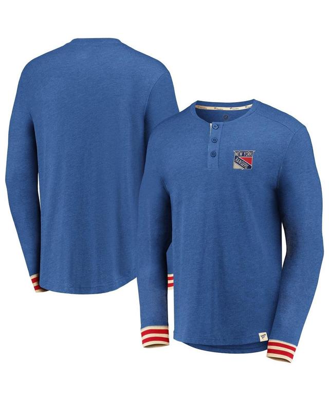 Fanatics Mens Heathered Blue New York Rangers True Classics Henley Long Sleeve T-Shirt Product Image