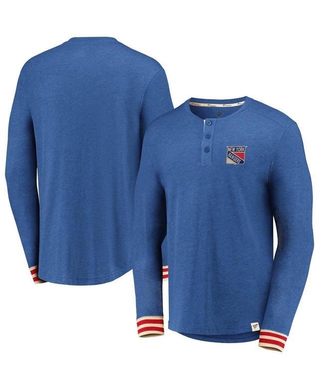 Mens Fanatics Heathered Blue New York Rangers True Classics Henley Long Sleeve T-shirt Product Image