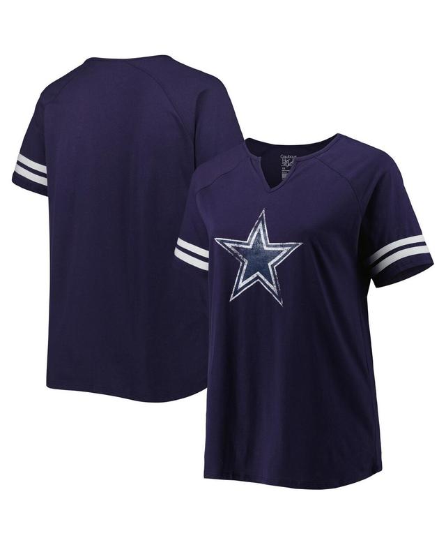 Womens Fanatics Branded Dallas Cowboys Plus Size Logo Striped Raglan Notch Neck T-Shirt Blue Product Image