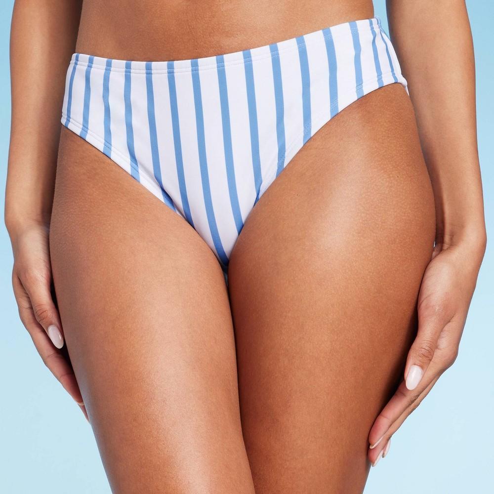 Womens Striped Low-Rise Full Coverage Bikini Bottom - Shade & Shore Blue Product Image