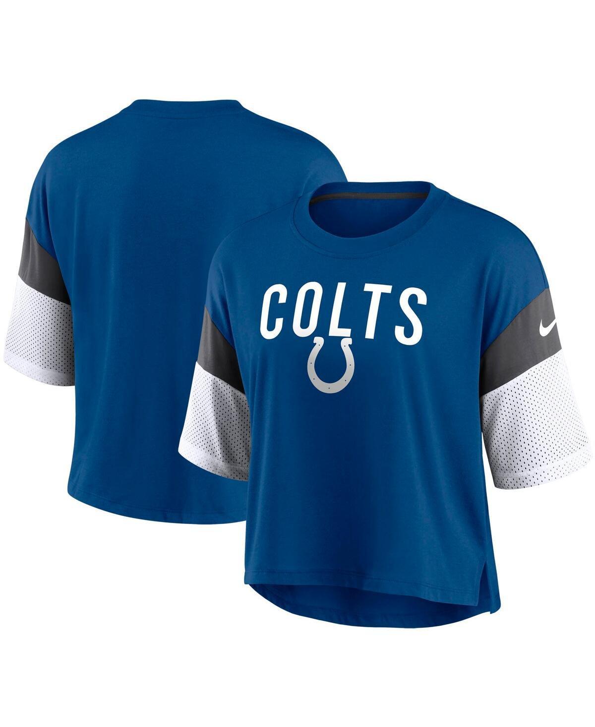 Nike Womens Blue Indianapolis Colts Nickname Tri-Blend Performance Crop Top - Blue, White Product Image