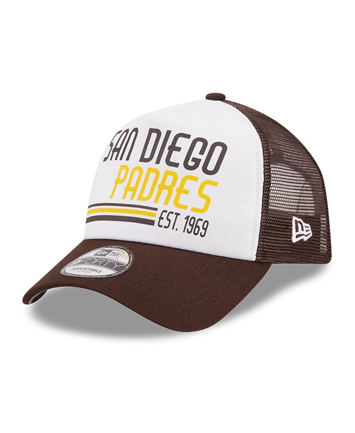 Mens New Era White San Diego Padres Stacked A-Frame Trucker 9FORTY Adjustable Hat - White Product Image