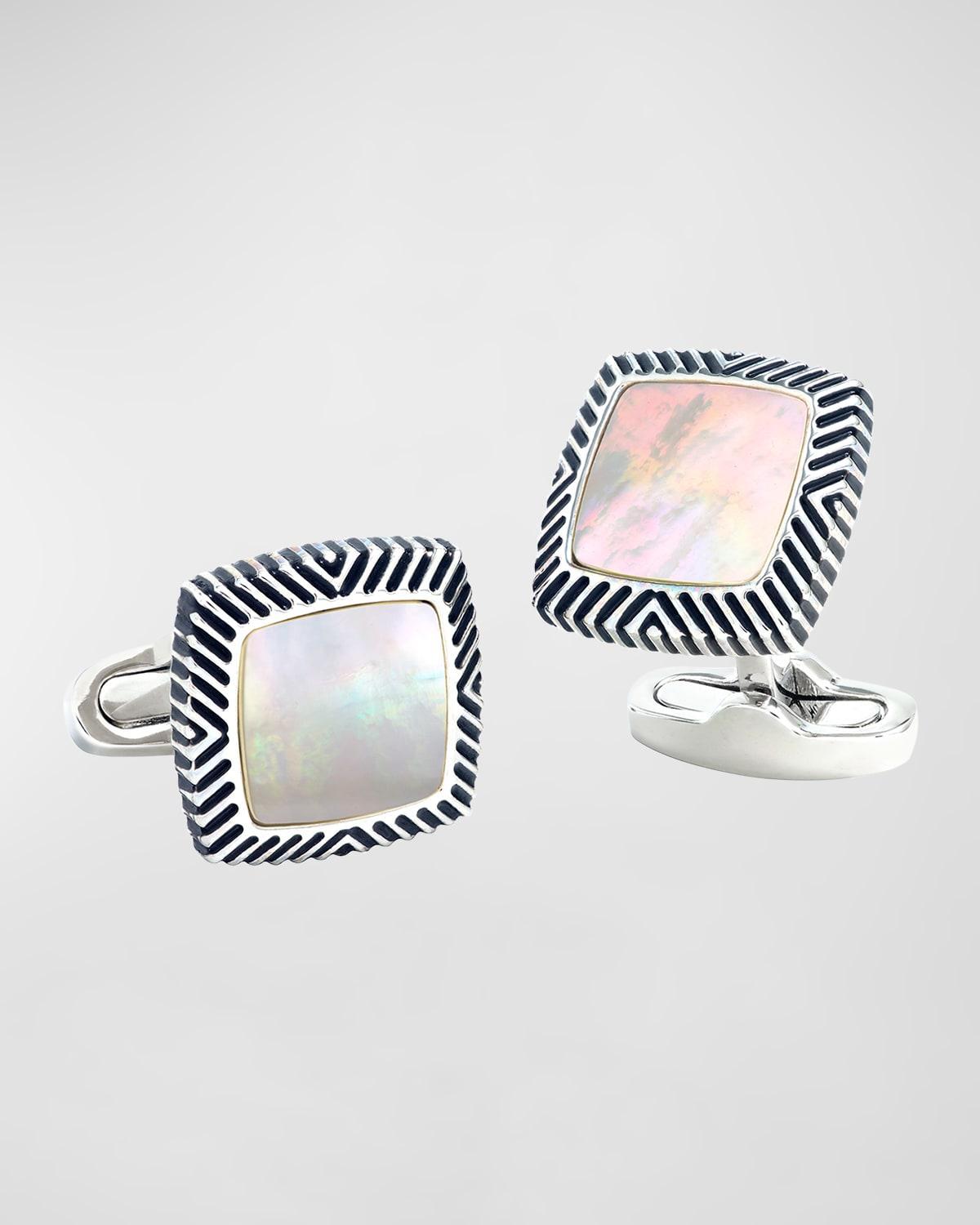 Men's Square Mother-Of-Pearl Wavy-Frame Cufflinks Product Image