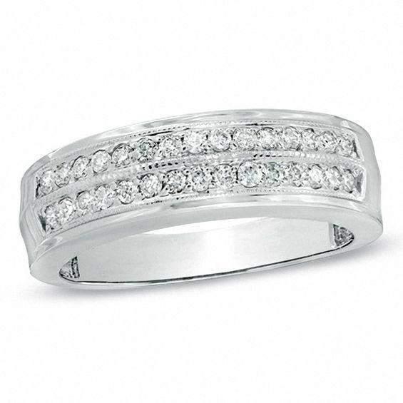 Men's 1/2 CT. T.w. Diamond Double Row Wedding Band in 10K White Gold Product Image