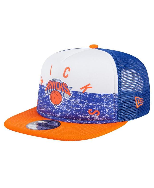 New Era Mens Blue New York Knicks Arch A-Frame Trucker 9FIFTY SnapbackHat Product Image