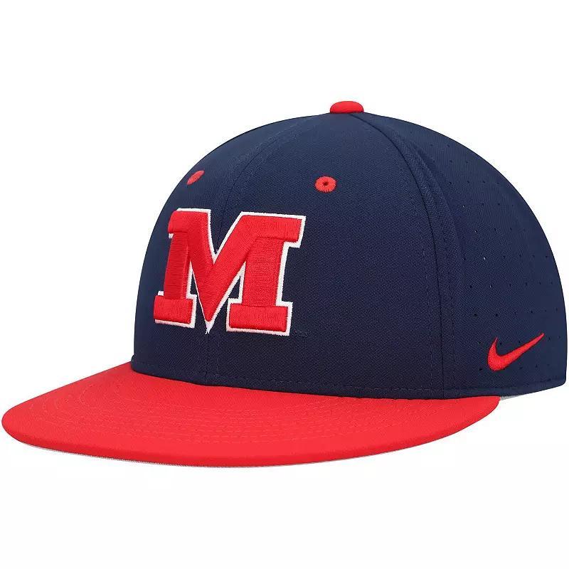 Mens Nike Ole Miss Rebels Aero True Baseball Performance Fitted Hat Blue Product Image