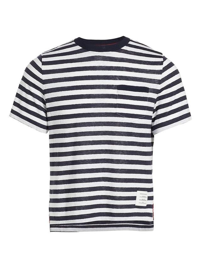 Mens Striped Linen Pocket T-Shirt Product Image