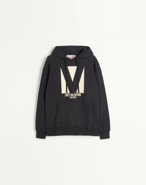 COTTON HOODED SWEATSHIRT WITH CHEZ VALENTINO PRINT Product Image