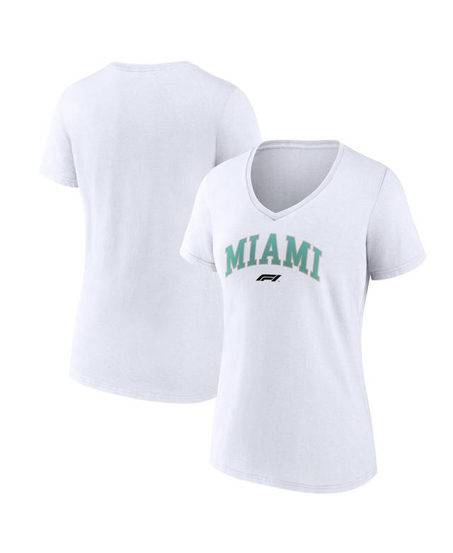 Womens White Formula 1 Miami Grand Prix V-Neck T-shirt Product Image