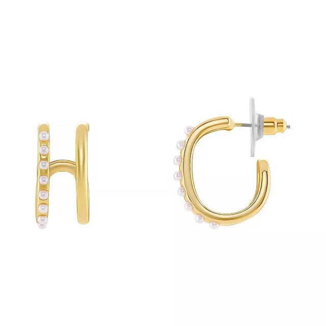 Emberly Gold Tone Simulated Pearl Open C-Hoop Earrings, Womens, Yellow Gold Tone Product Image