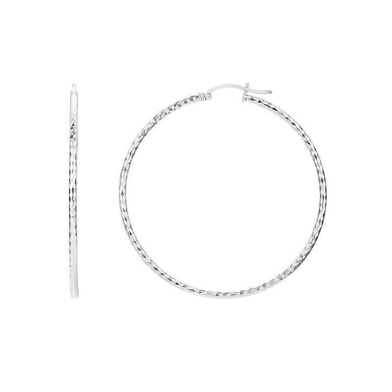 PRIMROSE Sterling Silver Textured Hoop Earrings, Womens Grey Product Image