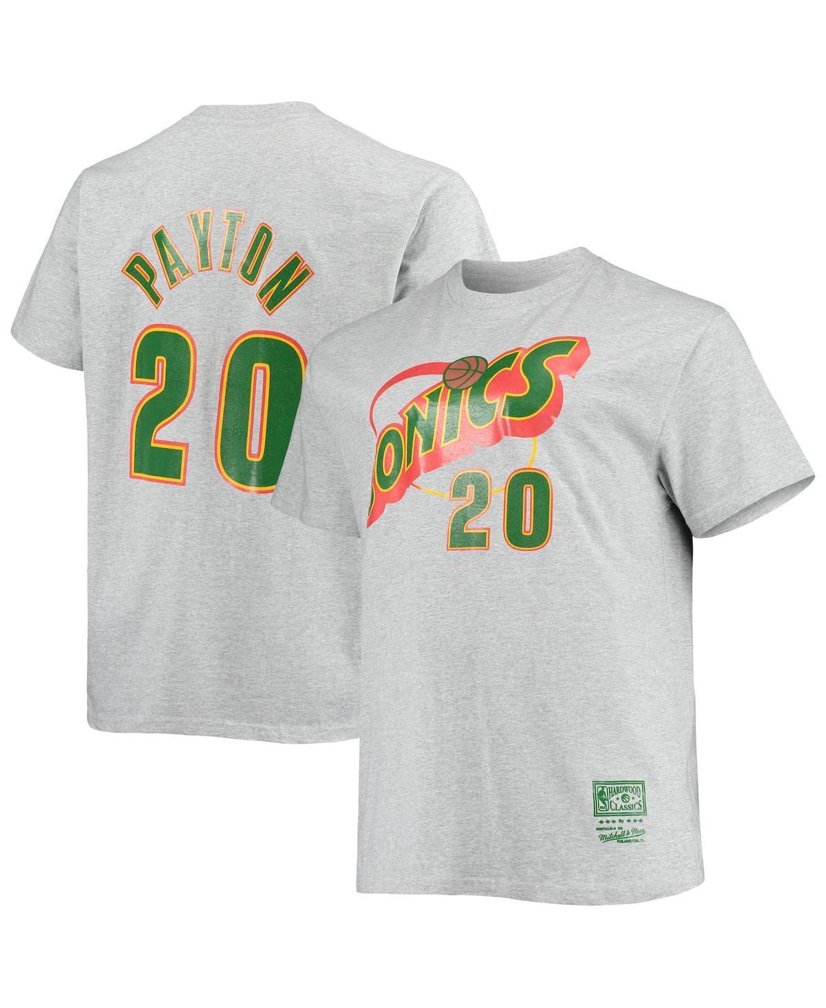 Mens Mitchell & Ness Gary Payton Heathered Gray Seattle SuperSonics Big & Tall Hardwood Classics Name & Number T-Shirt Product Image