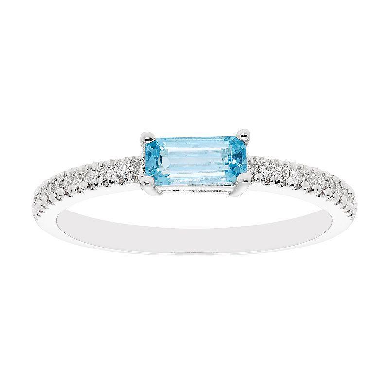 The Regal Collection 14k Gold Swiss Blue Topaz Baguette & Diamond Ring, Womens Product Image