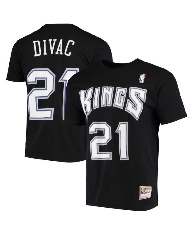 Mens Mitchell & Ness Vlade Divac Black Sacramento Kings Hardwood Classics Stitch Name & Number T-Shirt Product Image