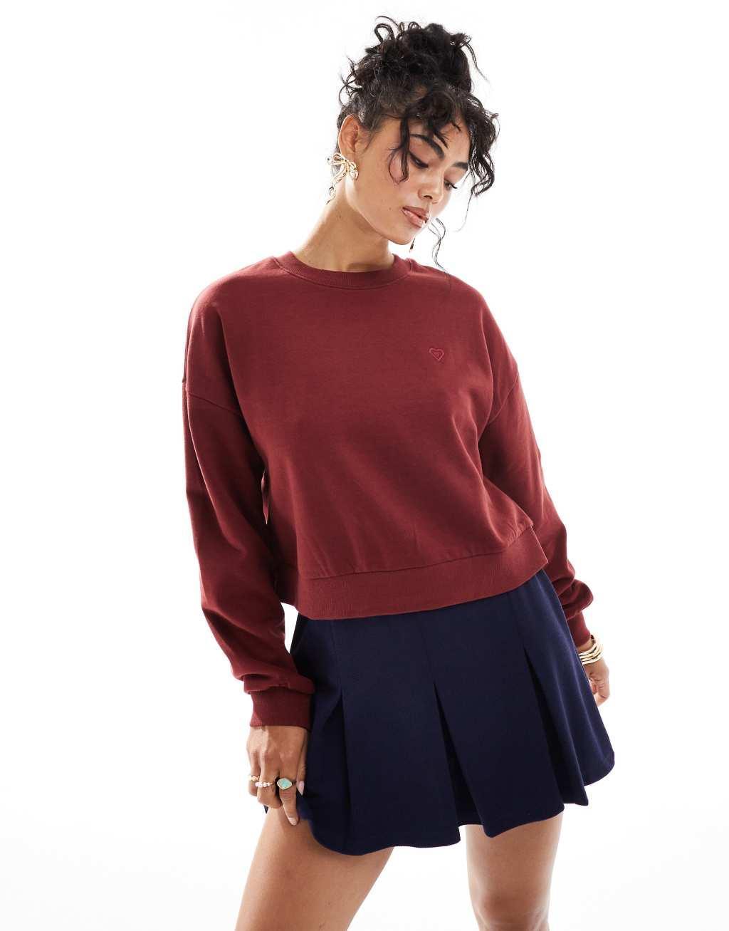 Miss Selfridge cropped sweatshirt in burgundy Product Image