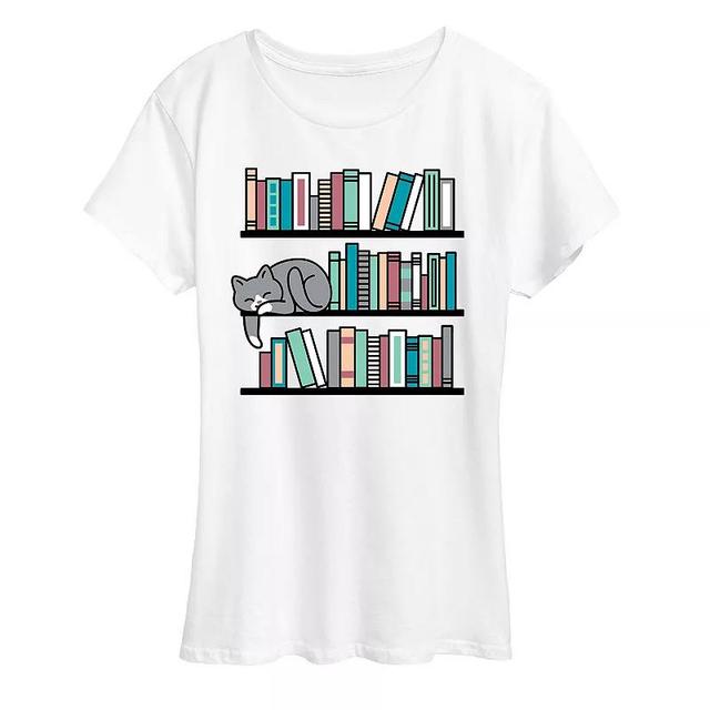 Womens Cat Book Shelf Graphic Tee White Product Image