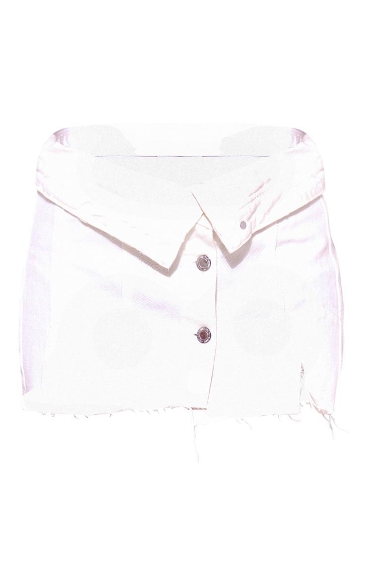 Petite White Distressed Button Front Denim Micro Mini Skirt Product Image