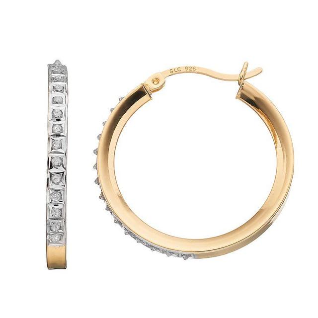 Diamond Mystique 18k Gold Over Sterling Silver Diamond Accent Concave Round Hoop Earrings, Womens, White Over Silver Product Image