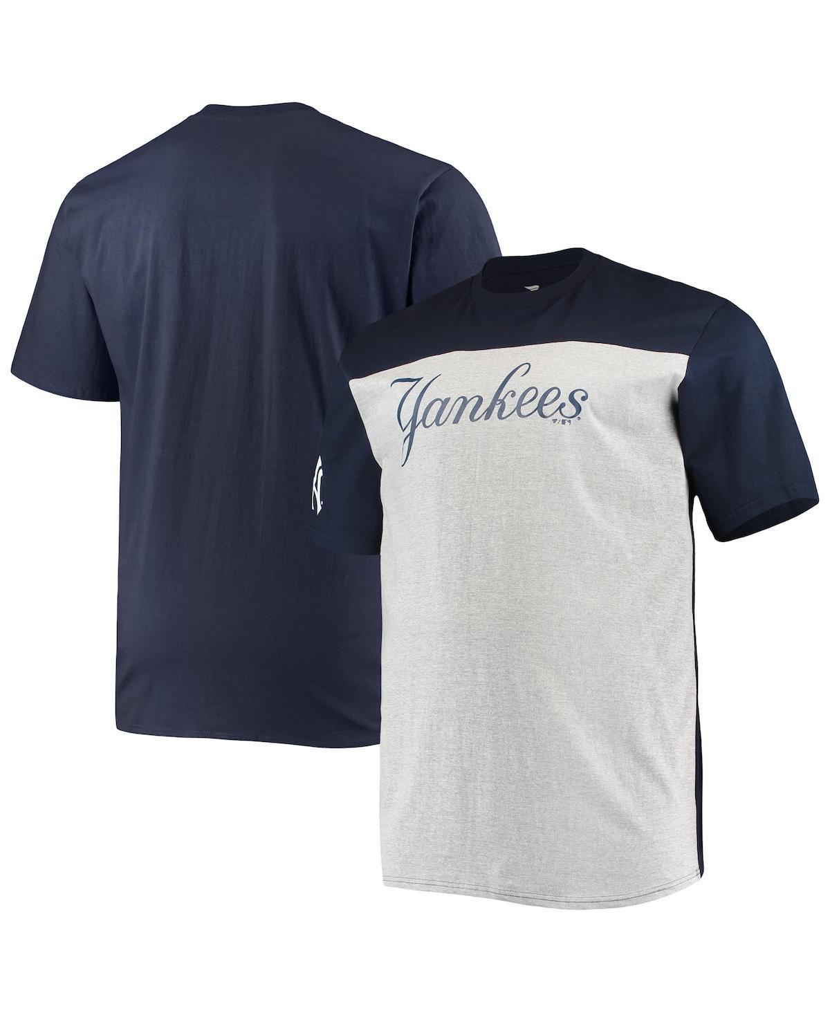 Mens Fanatics Navy, Heather Gray New York Yankees Big and Tall Colorblock T-shirt - Navy Product Image