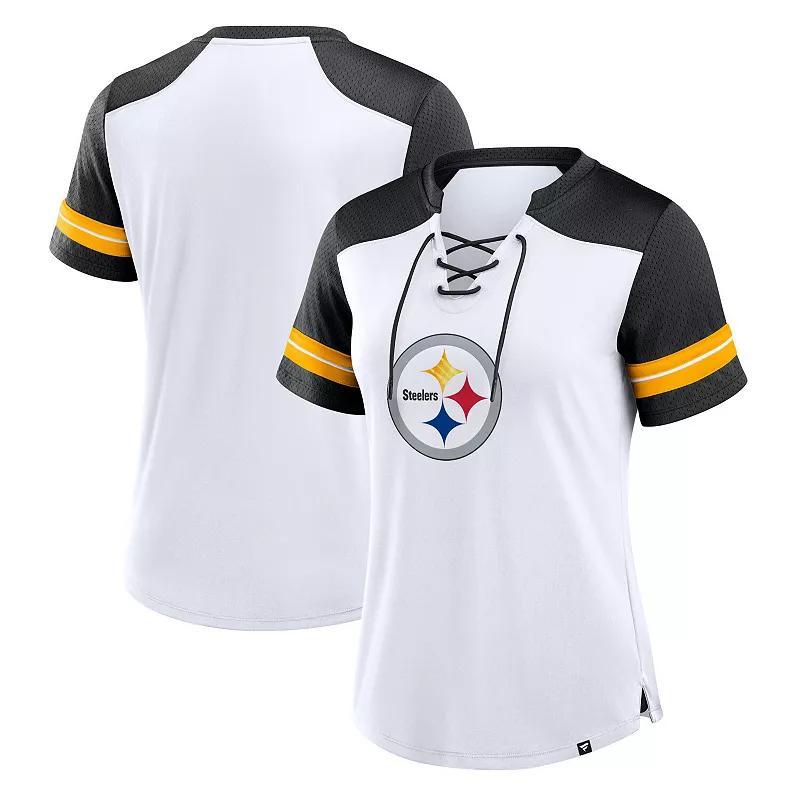 Womens Fanatics /Black Pittsburgh Steelers Foiled Primary Lace-Up T-Shirt Product Image