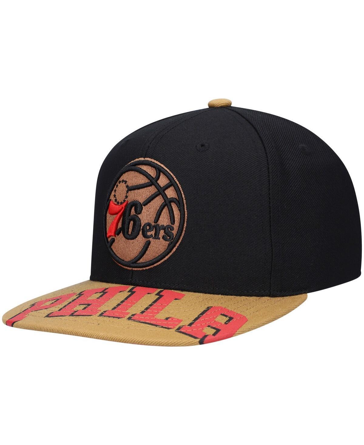 Mens Mitchell & Ness x Lids Black/Tan Philadelphia 76ers Current Reload 3.0 Snapback Hat Product Image