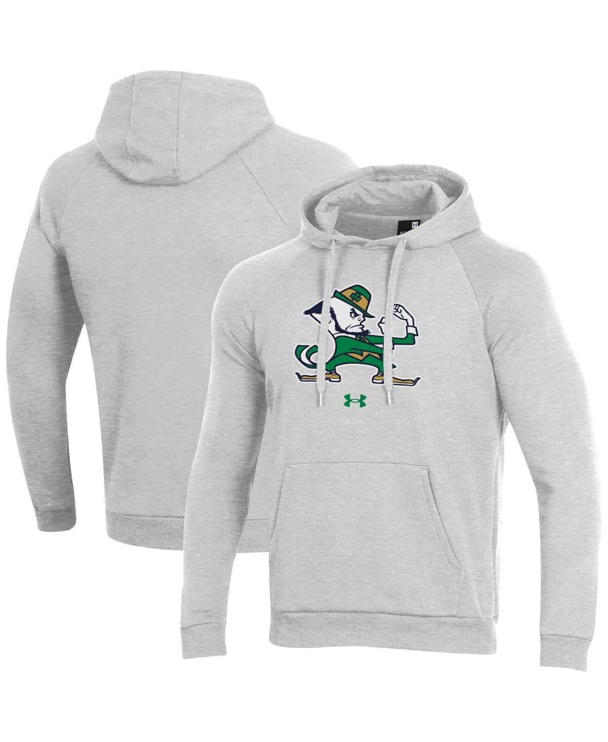 Mens Under Armour Heathered Gray Notre Dame Fighting Irish Mascot School Logo All Day Raglan Pullover Hoodie Product Image