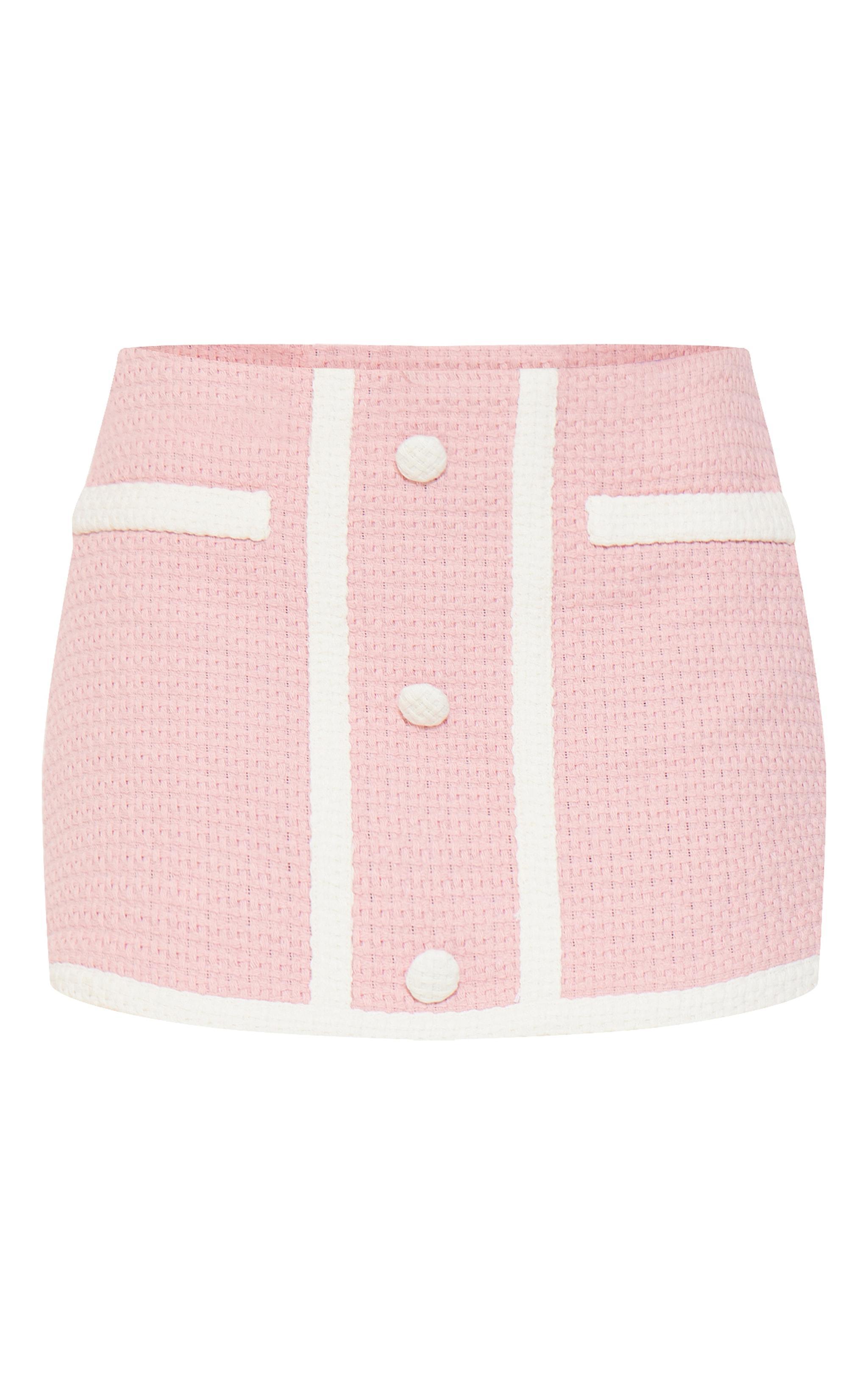 Pale Pink Boucle Button Detail Contrast Mini Skirt Product Image