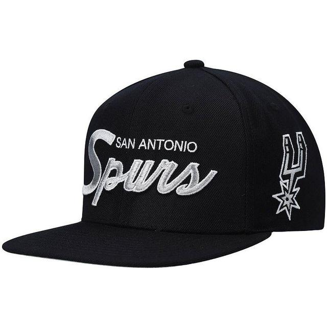 Mens Mitchell & Ness Black San Antonio Spurs Hardwood Classics Script 2.0 Snapback Hat Product Image