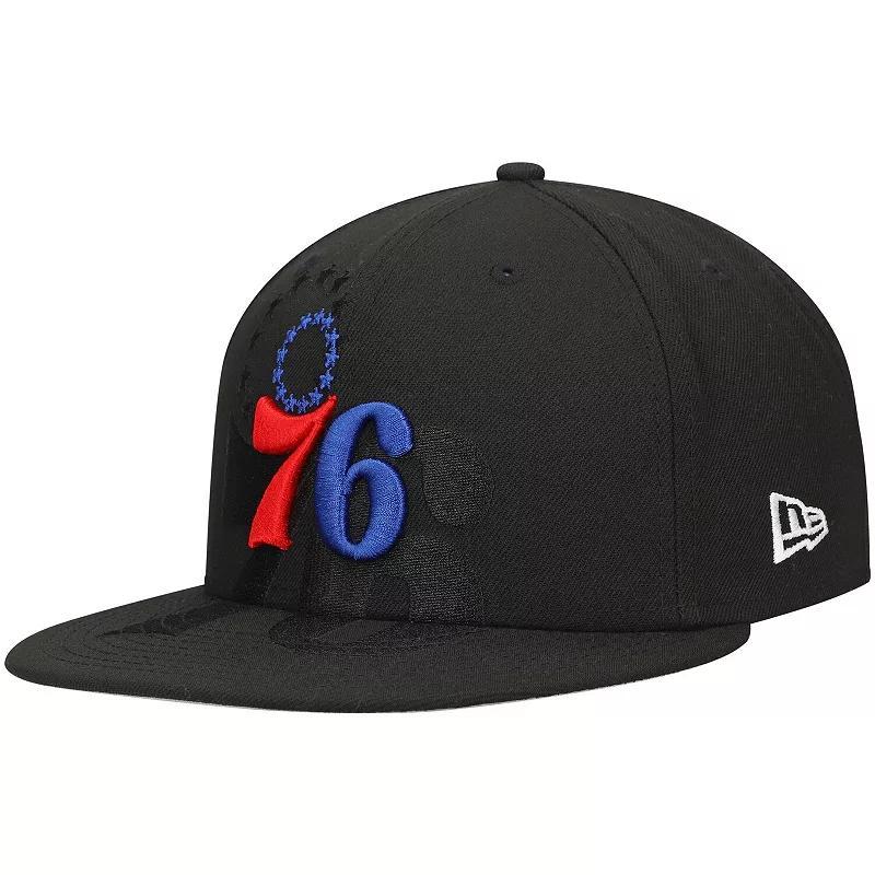 Mens New Era Black Philadelphia 76ers Blackout Shadow Logo 59FIFTY Fitted Hat Product Image