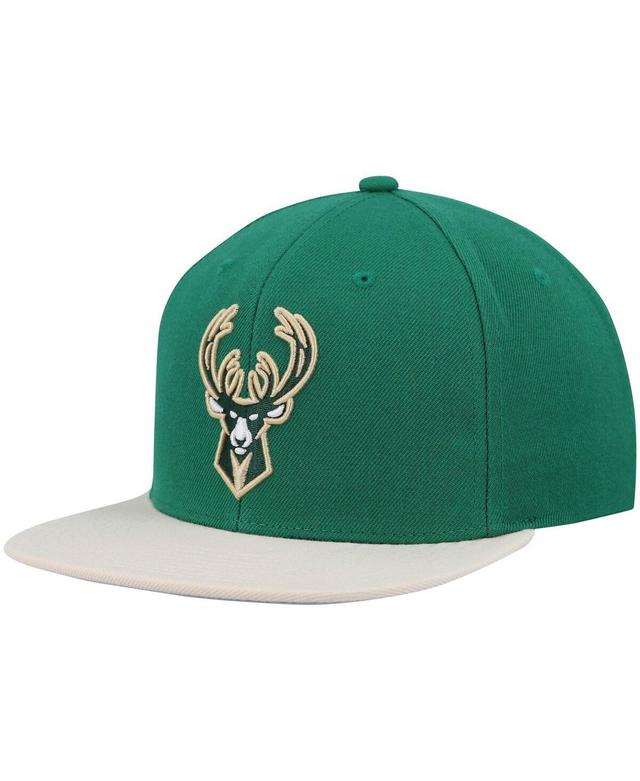 Mens Mitchell & Ness Hunter Green/Cream Milwaukee Bucks Team Two-Tone 2.0 Snapback Hat, Multicolor Product Image