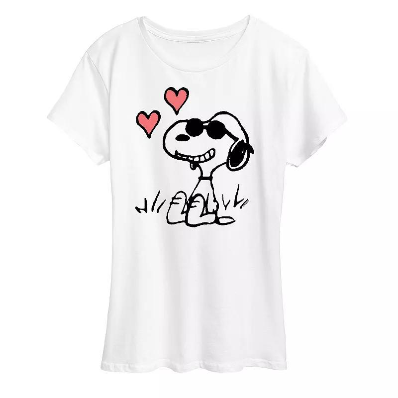 Womens Peanuts Snoopy Joe Cool Sitting Hearts Graphic Tee Product Image