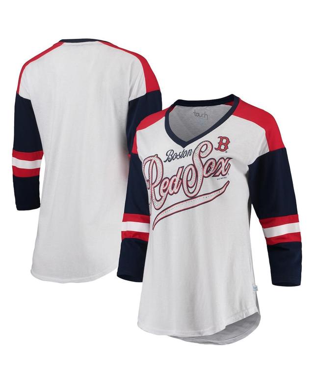 Womens Touch White and Navy Boston Red Sox Base Runner 3/4-Sleeve V-Neck T-shirt - White Product Image