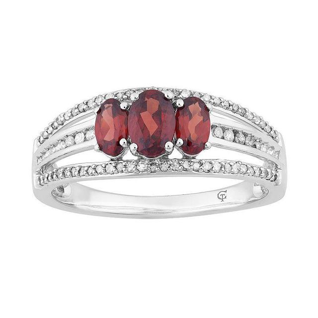 10k White Gold Garnet & 1/4 Carat T.W. Diamond 3-Stone Ring, Womens Red Product Image