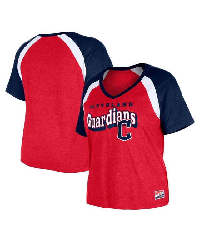 Womens New Era Red Cleveland Guardians Plus Size Raglan V-Neck T-Shirt Product Image