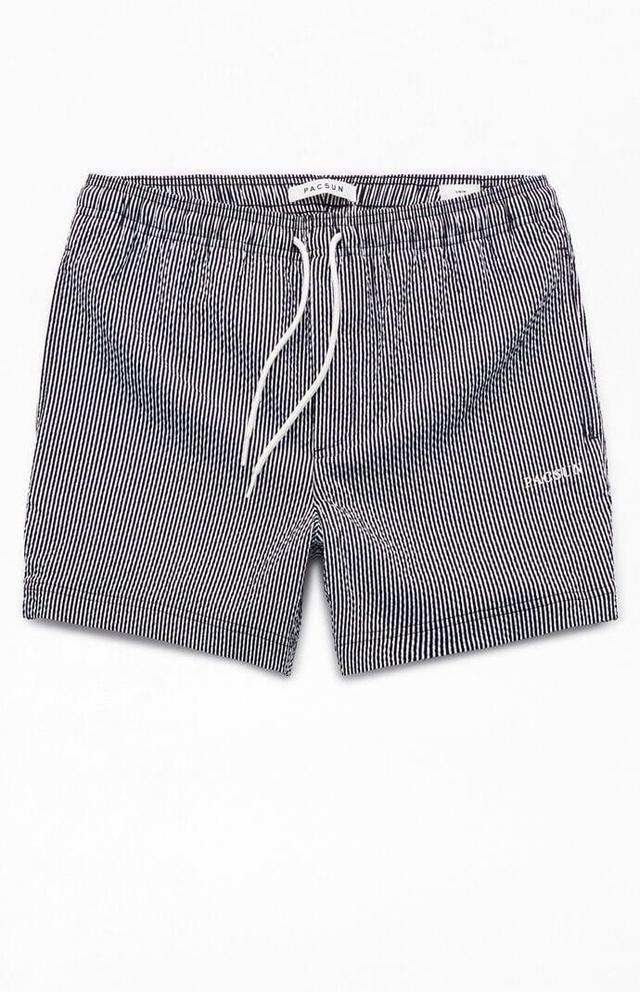 Men's Striped Seersucker 5.5" Swim Trunks in Black/White - Product Image