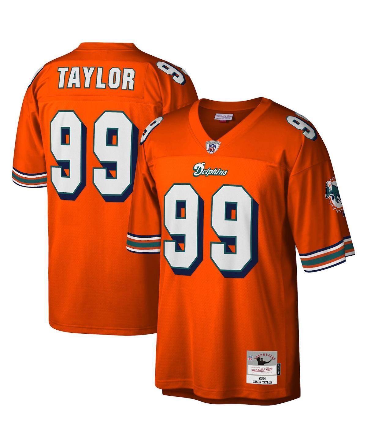 Mens Mitchell & Ness Jason Taylor Orange Miami Dolphins Big and Tall 2004 Retired Player Replica Jersey - Orange Product Image