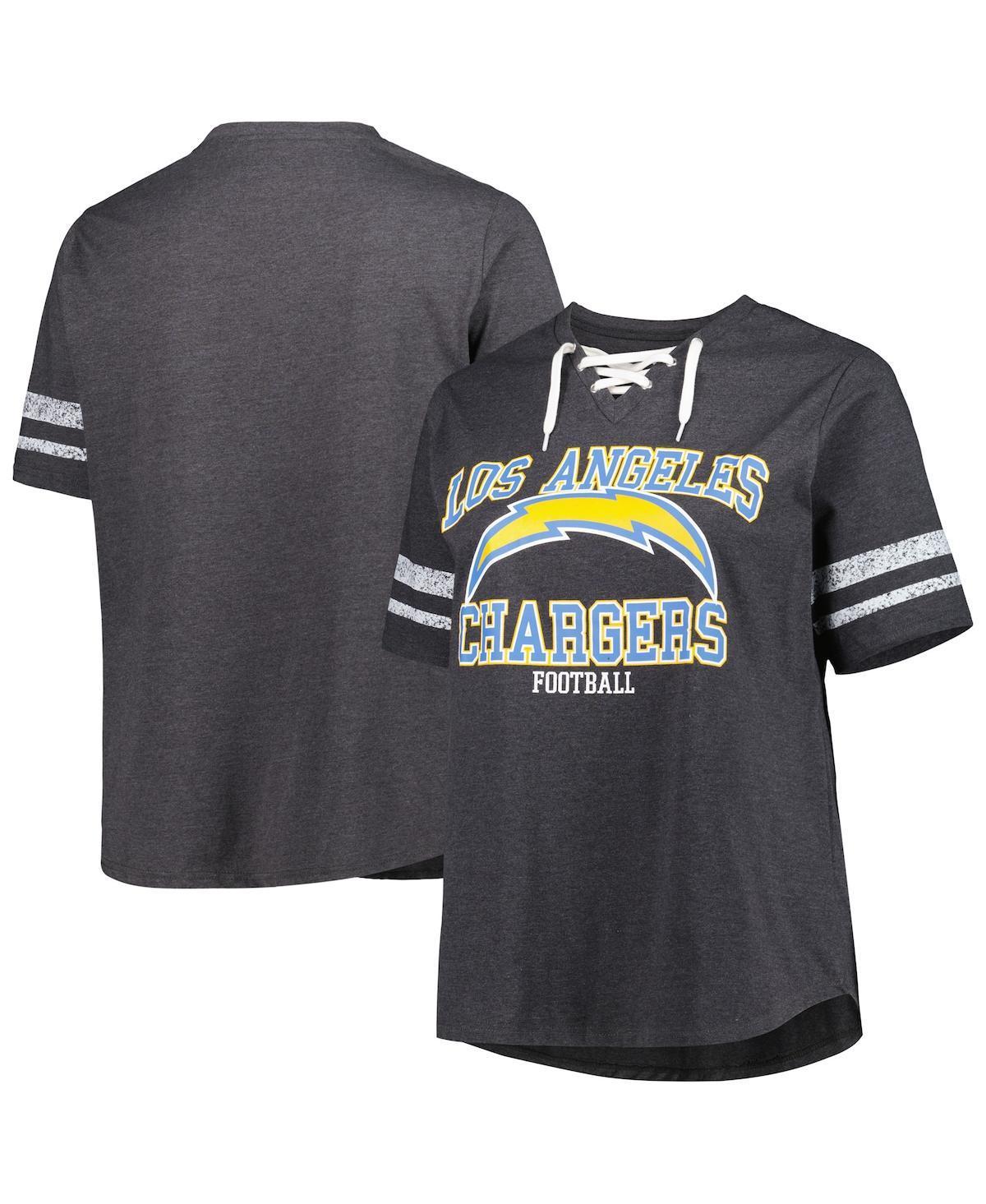 Womens Fanatics Branded Heather Charcoal Los Angeles Chargers Plus Size Lace-Up V-Neck T-Shirt Product Image