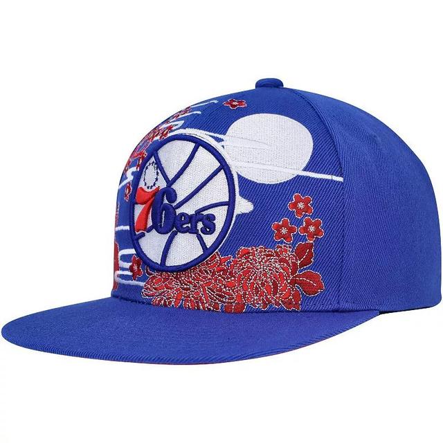 Mens Mitchell & Ness Royal Philadelphia 76ers Hardwood Classics Asian Heritage Scenic Snapback Hat Product Image