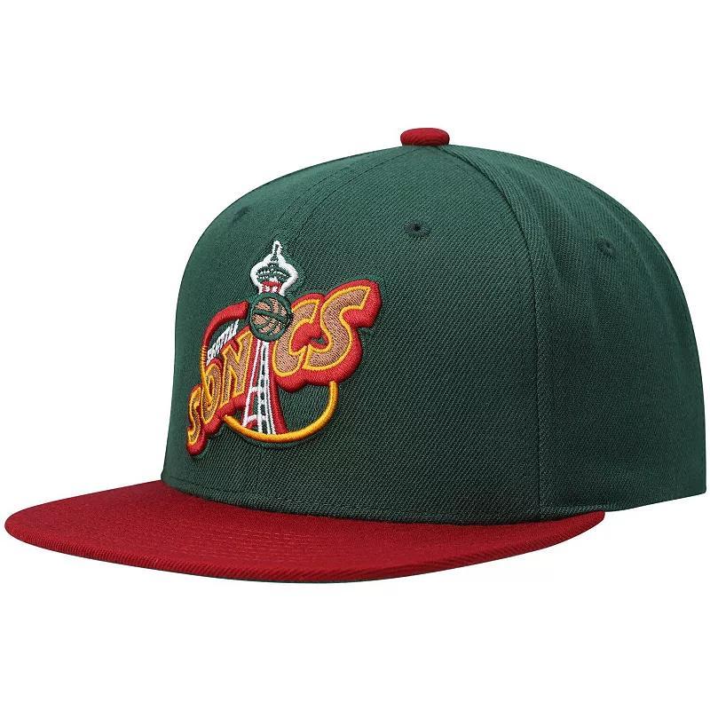 Mens Mitchell & Ness Green Seattle Supersonics Hardwood Classics Team Two-Tone 2.0 Snapback Hat - Green Product Image