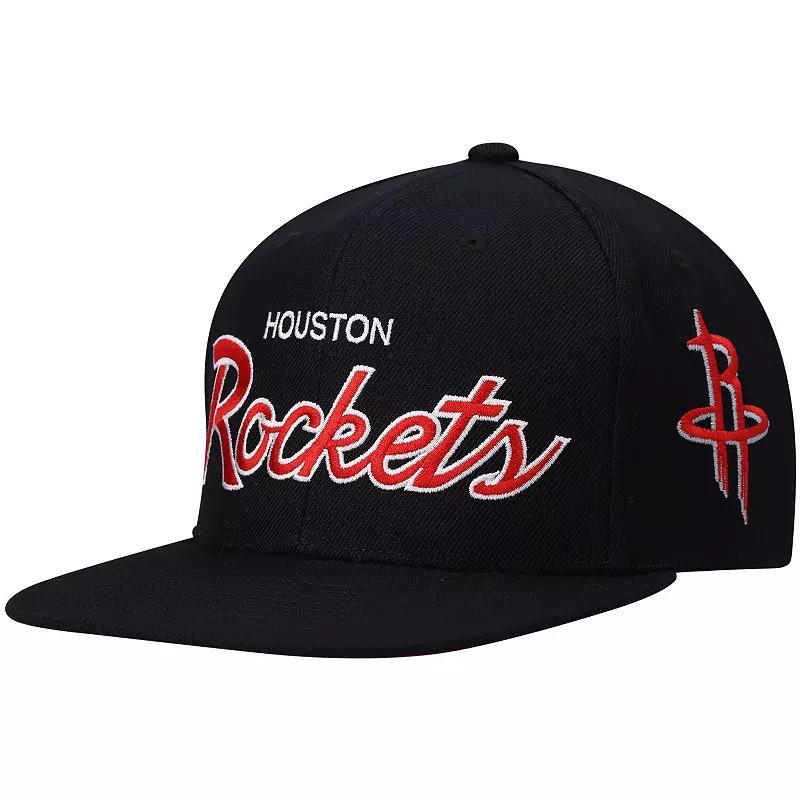 Mens Mitchell & Ness Black Houston Rockets Hardwood Classics Script 2.0 Snapback Hat Product Image