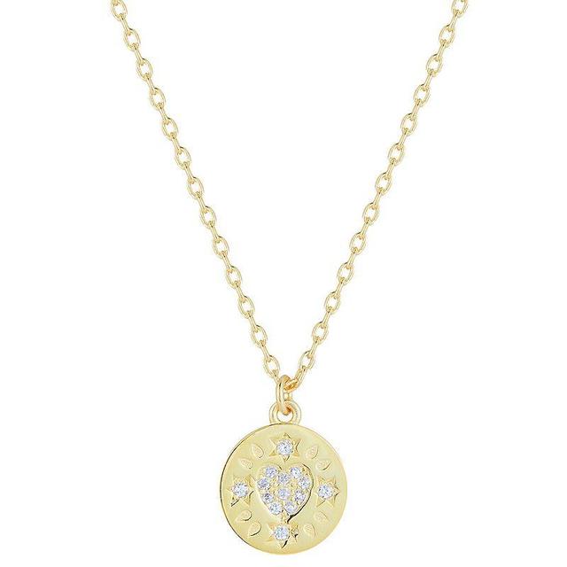 Sunkissed Sterling 14k Gold over Silver CZ Heart Medallion Necklace, Womens Product Image