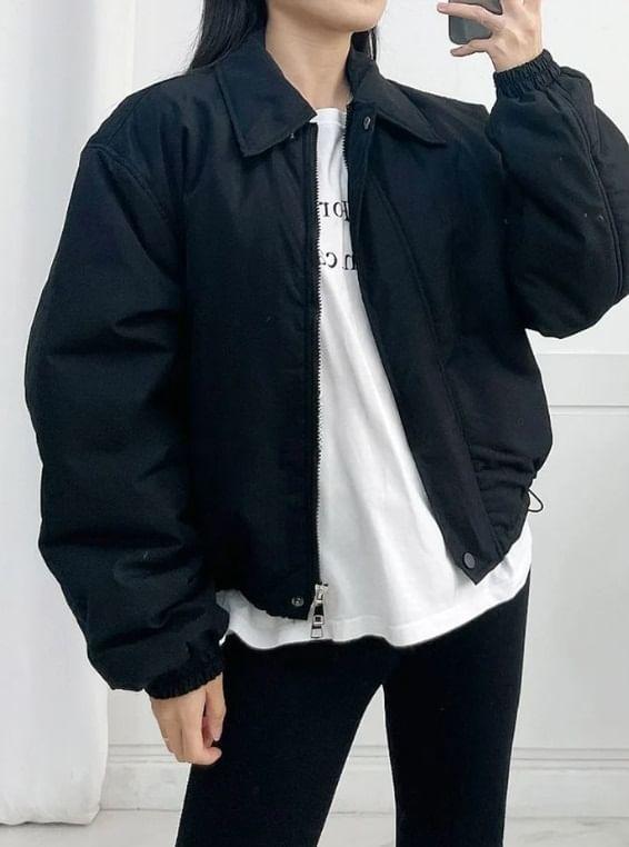 Long Sleeve Plain Padded Zip-Up Bomber Jacket Product Image