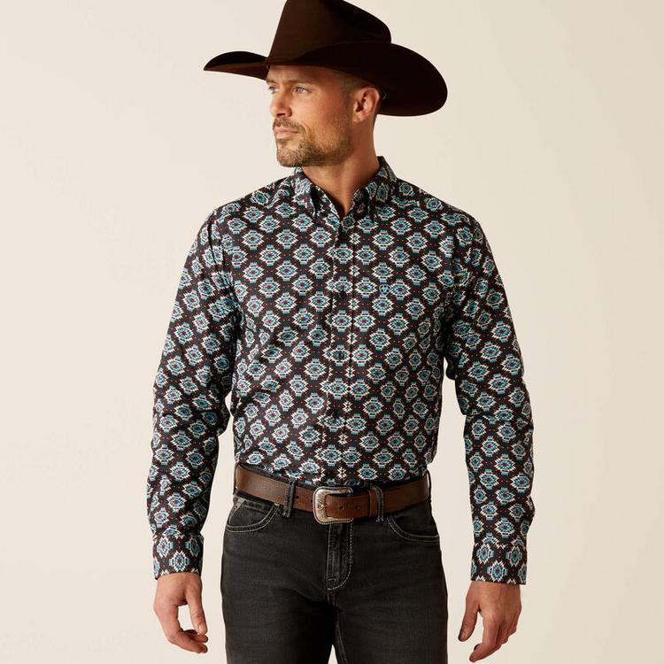 Ariat® Men's L/S Black/Turquoise Aztec Print Paige Fitted Button Shirt Product Image