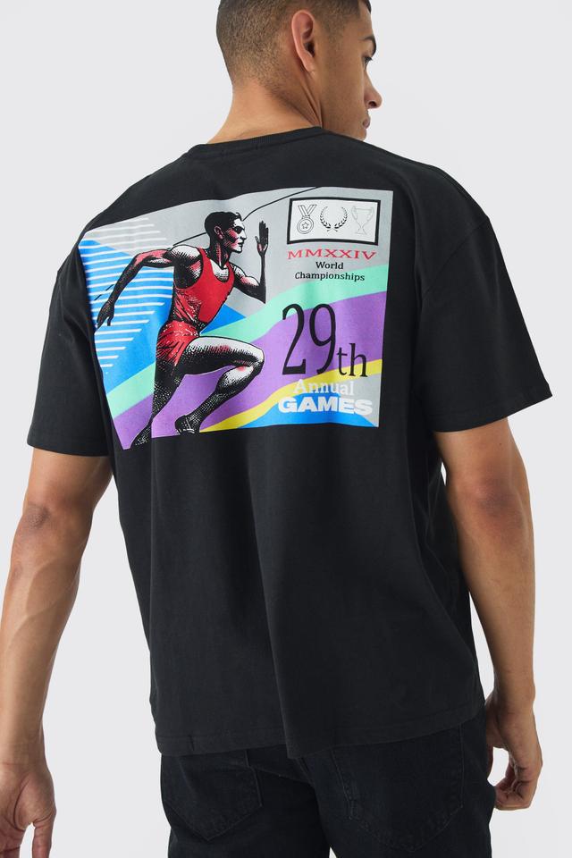 Oversized Boxy Running Stamp Print T-Shirt | boohooMAN USA Product Image