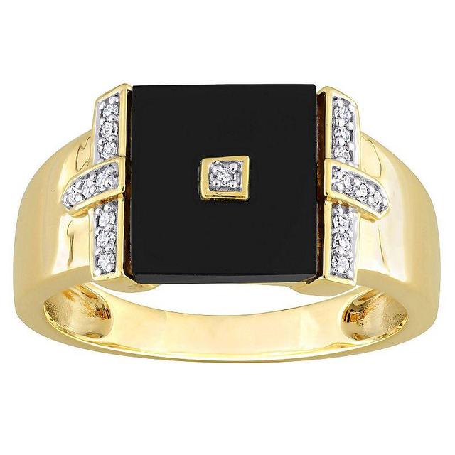 Stella Grace Mens 18k Gold Over Silver Square Black Onyx & 1/10 Carat T.W. Diamond Ring Product Image