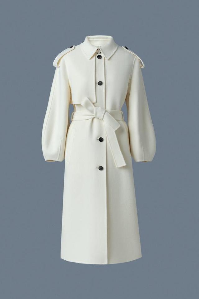 Mackage Womens Ceyla Double-Face Wool Coat with Sash Belt - Cream Product Image