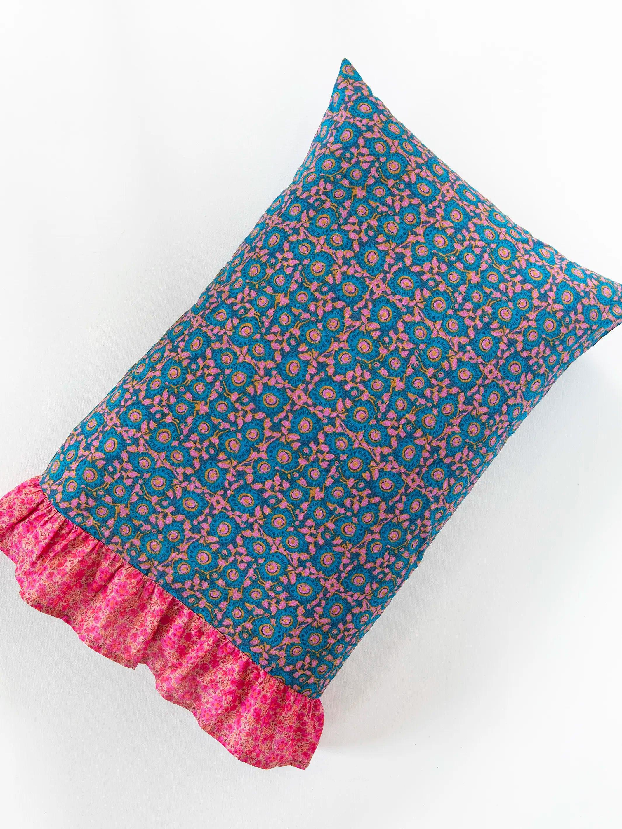 Mix & Match Soft Cotton Pillowcase, Single - Teal Dahlia Pink Marlow Ruffle Product Image