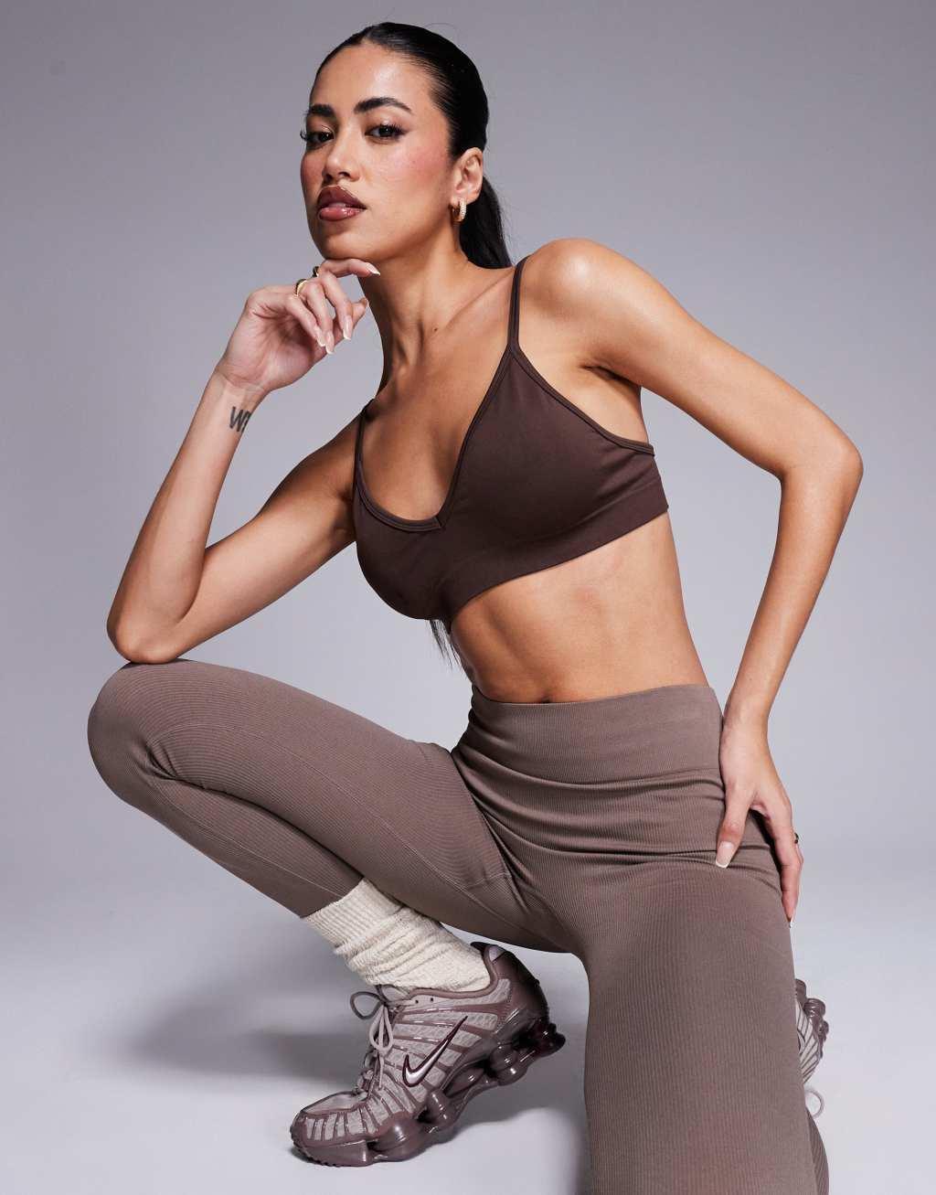 ASOS 4505 Icon seamless active intimate light support sports bra in cocoa Product Image