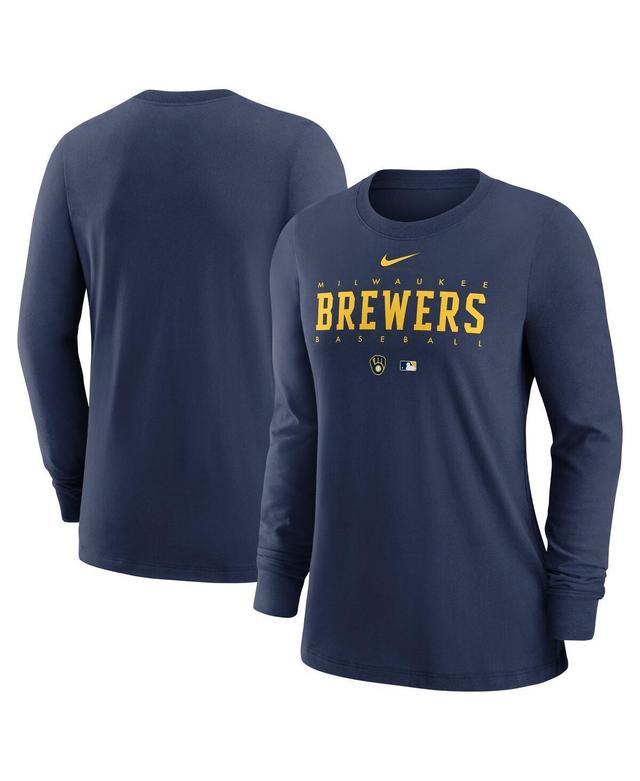 Women's Nike Navy Milwaukee Brewers Authentic Collection Legend Performance Long Sleeve T-Shirt Product Image