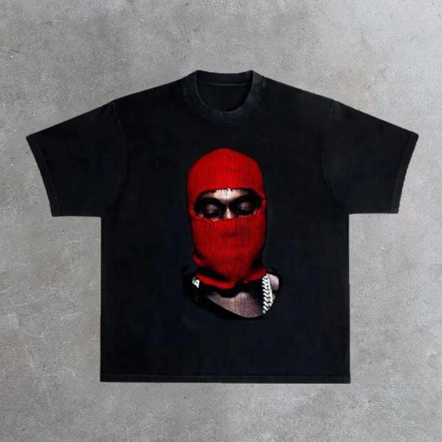 Vintage West Ye Yeezus Red Ski Mask Graphic Cotton Short Sleeve T-Shirt Product Image